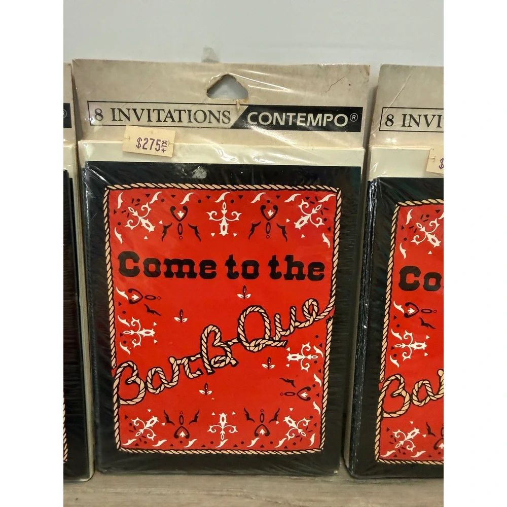 Vintage Contempo BBQ Invitations Red Bandana Western Rope Lot 3 Packs 24 Total
